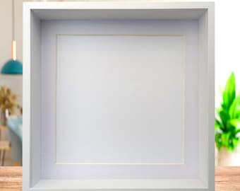 16x16 white 3d shadow box frame: deep display with mount