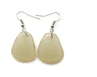 Real butterfly wing earrings: pale yellow resin jewelry