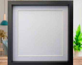 Black 3d box photo frame: 10x10 shadow picture frame with mount