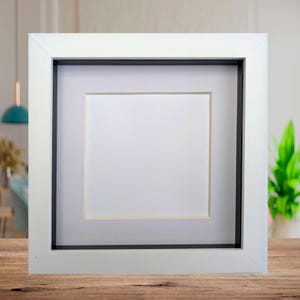 6x6 White 3D Box Photo Frame display, Standing & Hanging, Craft Shadow Picture Frame, plus 1 mount frame + base premium card 200gms
