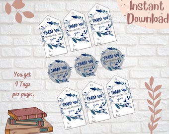 Printable Gift Tags for Teachers | Thank you Gift Tag | Teacher Appreciation | Thank you for helping me grow | Staff Gift | Floral Gift Tags