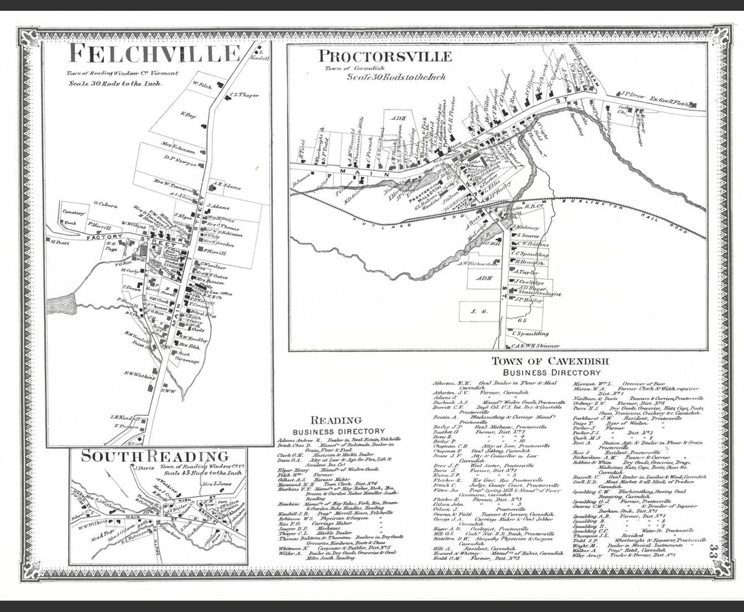 Vintage Fletchville Proctorsville South Readingvermont Map Etsy