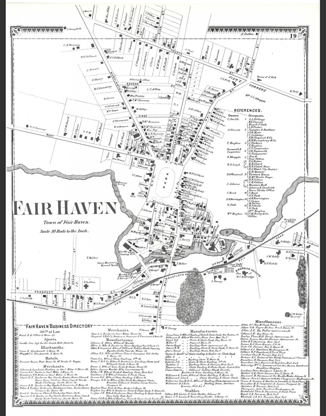 Vintage Town of Fair Haven Vermont Map Etsy