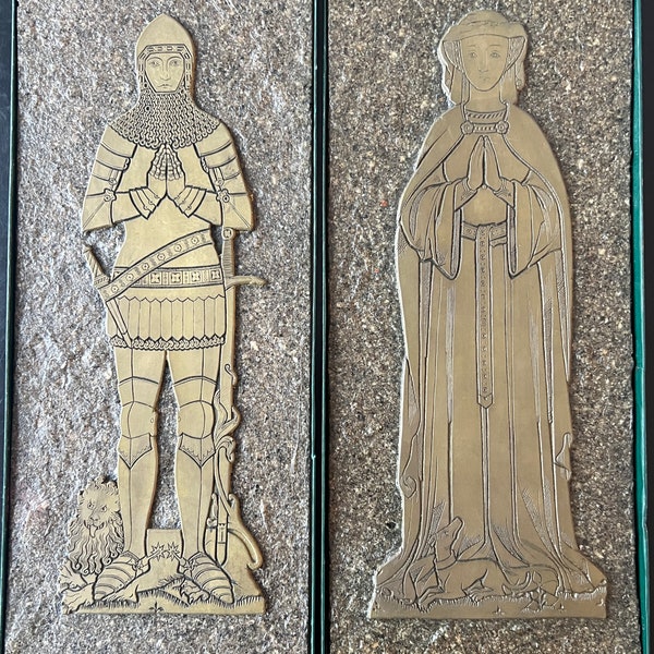 brass rubbings of Sir Robert Wilson and Dame Jemima Wilson from the Westminster Abby. 14.5x6
