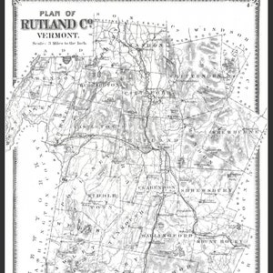 Comté de Rutland, carte vintage du Vermont