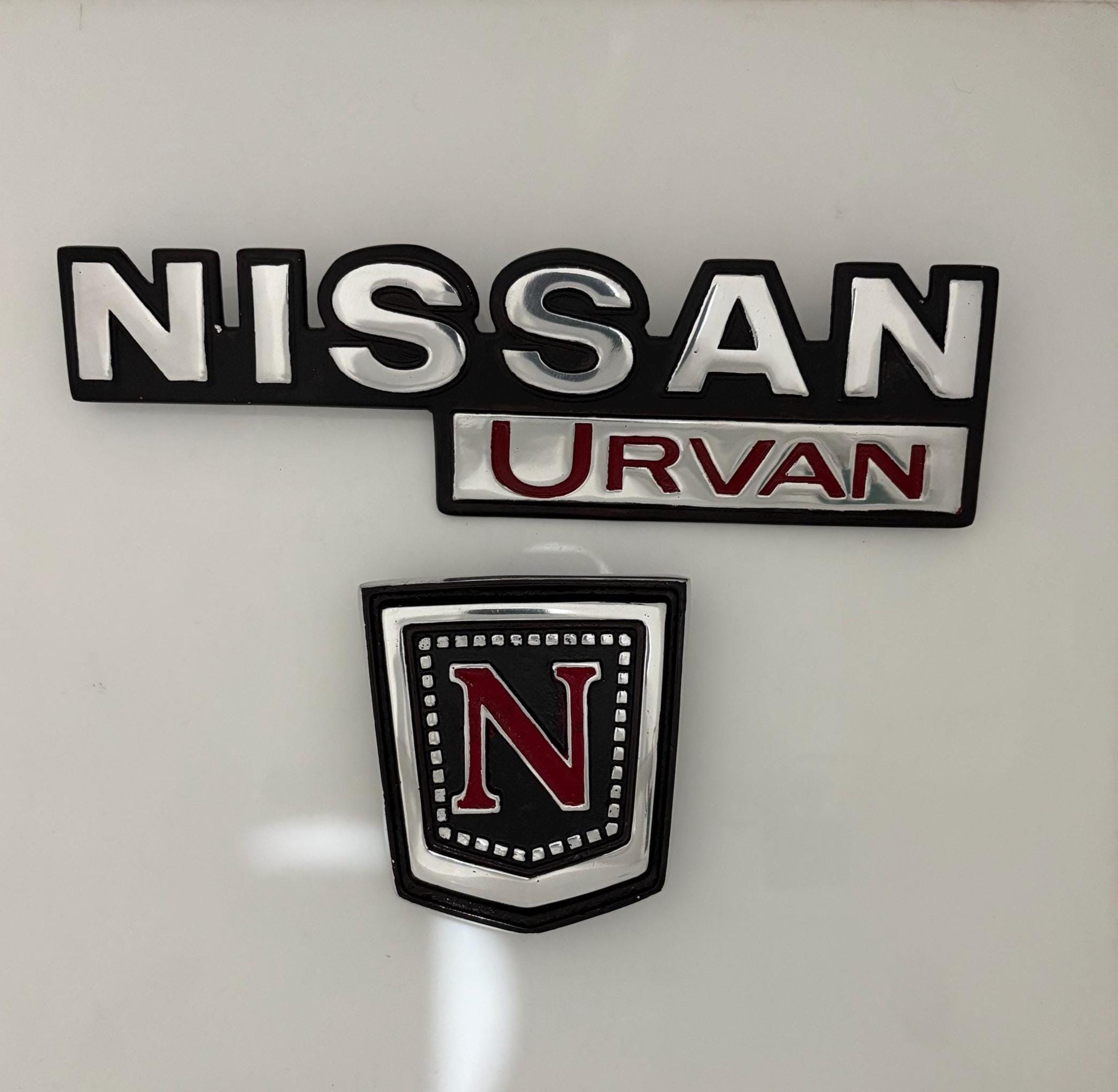 Nissan Urvan E23 Front & Rear Badge Emblem 1980-1986 in Metal