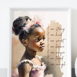 Black Girl Wall Art, Kids Positive Affirmations Print, Black Girl Magic, Child Wall Decor, Black Princess, African American Girl Print