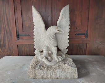 Roman Travertine Eagle, hand-carved by an Italian craftsman | Italian art sculpture | One-of-a-kind | Quality Made in Italy