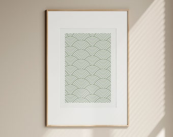 Lámina decorativa japonesa minimalista en color verde salvia (descarga digital)