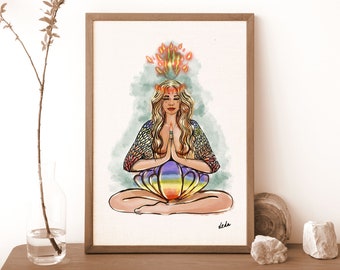 Divine Woman Illustration Goddess of Chakras - A4