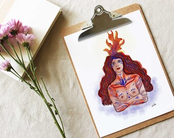 Divine Woman Fire Goddess Illustration - A4