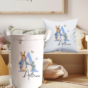 Cesta de juguetes extragrande con estampado de conejito personalizado con tapa, tina de almacenamiento para niños, contenedores con diseño de conejo para artículos de bebé, balde para habitación de guardería