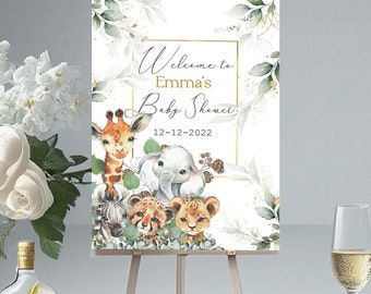 Personalised printed Baby Shower Welcome Sign, Gender Neutral greenery poster backdrop banner with guest book