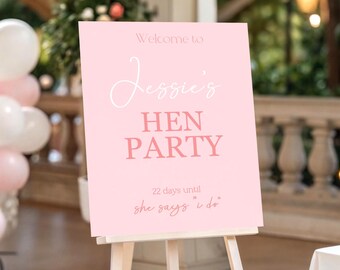 Cartel de bienvenida personalizado para despedida de soltera: póster rosa brillante tamaño A3 para libro de visitas