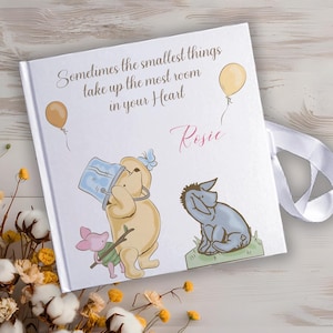 Libro de recuerdos de tapa dura de satén con diseño de oso Pooh personalizado, idea de regalo de cumpleaños para amantes de Pooh, cuaderno de calidad, álbum de recortes.