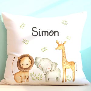 Custom made Kids Safari Theme nursery cushion, Personalised jungle animals pillow, beige design Cushion cover, toddler Christmas gift