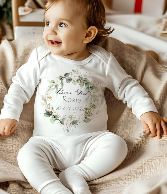 Flower Girl Romper Suit Personalised Wedding Sleepsuit and Bib Set Flower Girl Baby Romper Baby Vest Baby Footie Baby Sleeping Suit Etsy