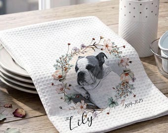 Personalized Dog Memorial Tea Towel with photo Custom Pet Remembrance, Loss Sympathy Keepsake