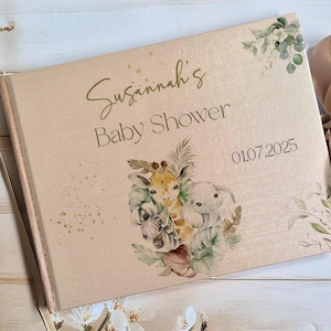 Personalised Baby Shower hard cover Guest Book, safari eucalyptus  Photo Album, Memory scrap Book, gender reveal Guest Book