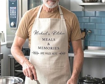 Delantal de lino personalizado, bata de trabajo con logotipo empresarial personalizado, delantal de cocina para chef
