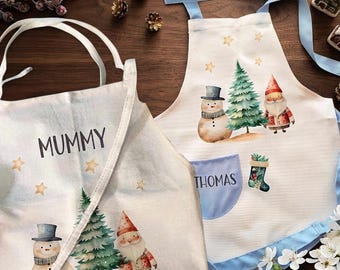 Personalised Matching Christmas Apron, Custom Family Baking Xmas Gift, festive Holiday Cooking Aprons