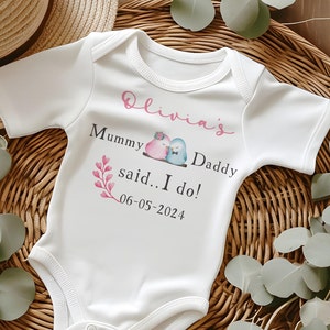 Personalised wedding baby Romper bib, Bird print wedding bib, proposal gift, wedding day item, brides maid gift