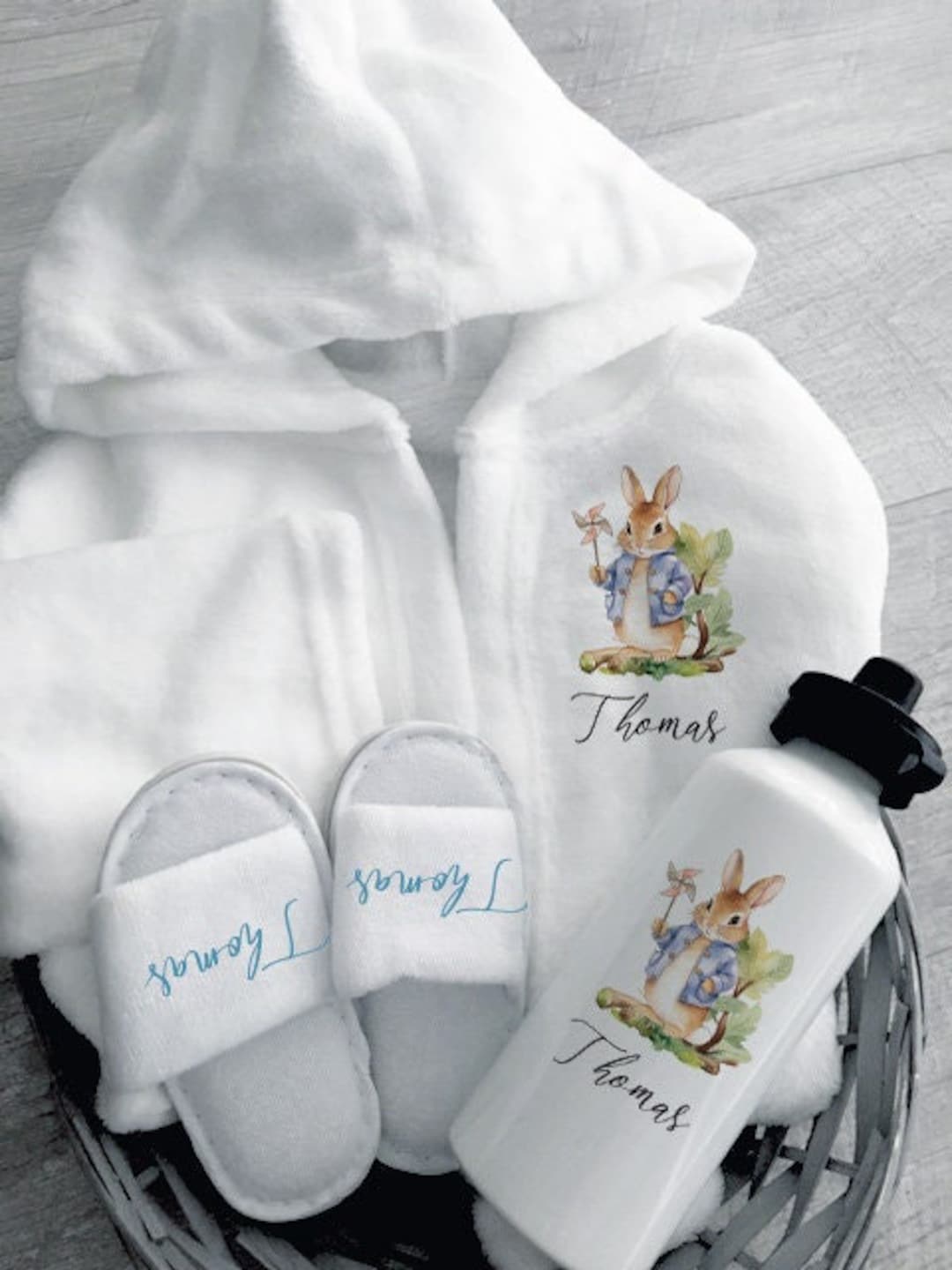 Blue Rabbit Design Kids Bath Robe Slippers toddler Dressing Etsy