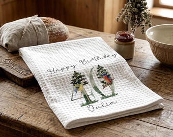 Personalised Birthday Gift for Her Custom Bird Tea Towel, keepsake for Mom or Grandma
