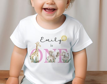 Personalised Kids Jungle  T-Shirt, Safari animals T-Shirt, Birthday pink number  Keepsake Tees, personalised Birthday ,