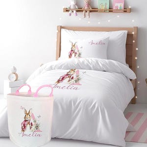 Personalized Bunny Duvet Cover Set Custom Name Kids Bedding Girls Bedroom Nursery Gift Bunny Bed UK