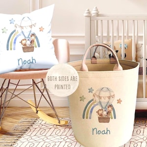 Personalized Safari Neutral Felt Basket optional cushion : Large 50L Nursery Toy Bin organiser