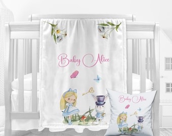 Baby Mädchen Decke, Alice im Wunderland Wachstum Fleece Decke, Strampler Set, Baby-Dusche-Geschenk, Baby Alter Andenken,
