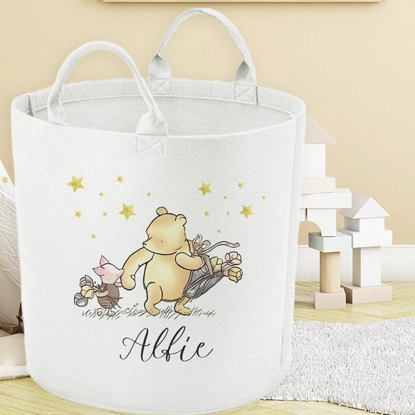 Pooh bear and pig toy basket, Kids storage tub, nursery room item, pooh bear theme bins for baby item, toys bin