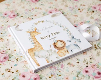Personalised Safari Wreath Birthday Guest Book, Wild One Jungle Memory Album, Baby Shower Keepsake