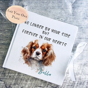 Personalised own portrait dog memorial book, velvet hard cover album with ribbon , pet loss gift, memory notepad