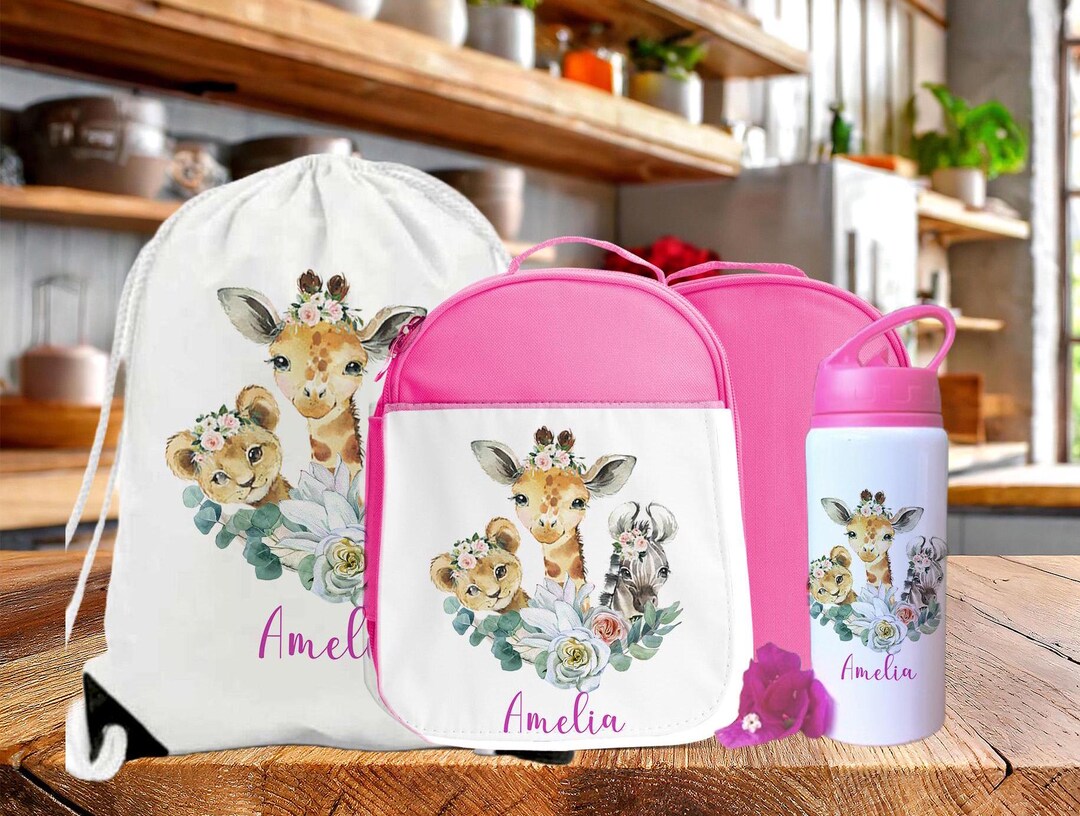 PERSONALISED Back to School Lunch Bag ,bottle, Safari Lunch Box With ...