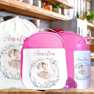 Ballerine PERSONNALISÉE Sac à lunch scolaire, petite bouteille d'eau imprimée danseuse, paquet de repas scolaire, bouteille pour boire, sac en PE pour enfants