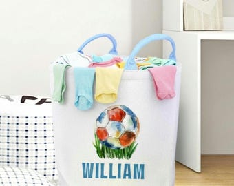 Soccer Footballer Room Theme Kids Toy Basket- Personalised Football Storage Hamper, Bedroom Organiser