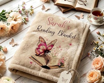 Personalised Reading Blanket for Book Lovers | Custom Name Butterfly & Book Throw | Poet core Fleece