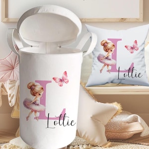Personalisierte große Filz Spielzeug Korb mit Reißverschluss oben, Ballerina Print Mädchen Aufbewahrungstasche, rosa Thema Kinderzimmer Artikel, Spielzeugkörbe für Baby Artikel,