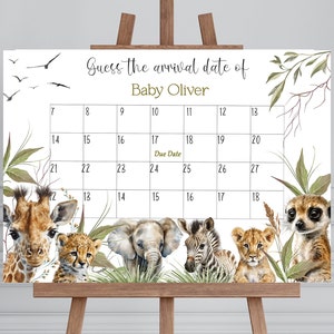 Gedruckt POSTER erraten Sie das Datum, Safari-Babyparty-Spiel Guess, Geschlecht offenbaren A3-Partybanner, Guess Date-Aktivitätsspiel, Duschschild