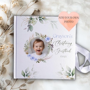 Personalised Christening own photo Guest Book, elegant satin hard cover quality Photo Album, unique Memory scrap Book, first communion idea