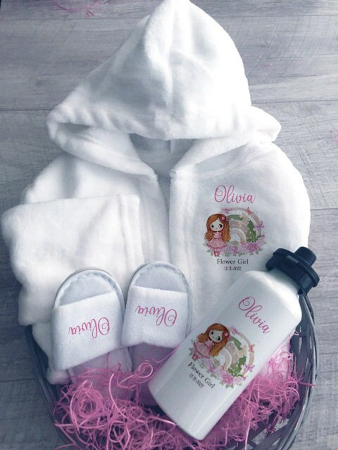 Flower Girl Dressing Gown, Wedding Girl Slippers, Bath Robe, Kids