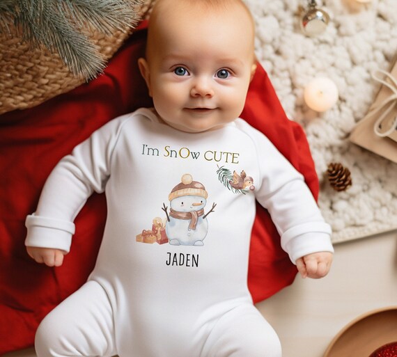 Traje de mameluco de muneco de nieve personalizado babero de traje de dormir de Navidad ropa para dormir para bebes chaleco festivo para bebes footie para ninos pequenos Etsy Espana
