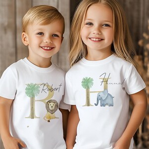 Camiseta personalizada a juego para hermanos, chaleco con diseño inicial de safari, camisetas para niños, ropa para bebés, camiseta de cumpleaños, regalo de Navidad