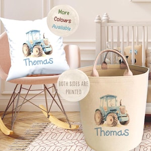 Personalisierter Spielzeugkorb mit TRAKTOR-Druck, Kinderaufbewahrungsbehälter, einzigartig im Kinderzimmer, Boxbehälter für Babyartikel, Spielzeugbehälter für Jungen