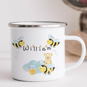 Personalized Bees & Honey Bear Enamel Mug: Kids Camping Cup