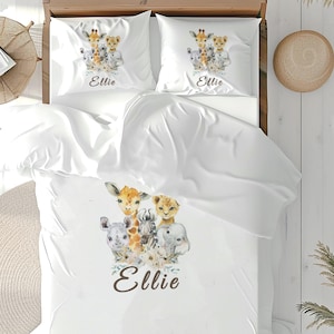 Personalised Kids quality duvet cover set, bespoke safari print pillow case, unisex bedding, unique design bedroom item,