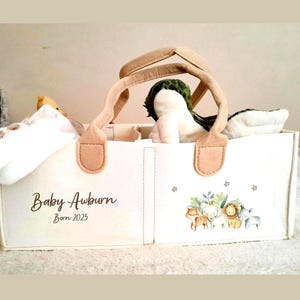 Personalised Safari Animal Baby Set: Nappy Caddy, Blanket