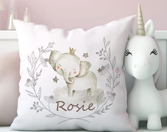 Personalised Safari Elephant Lion Design Cushion: kids Jungle Nursery Bedroom item